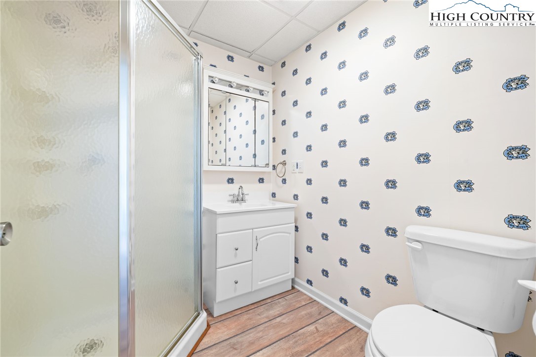 458 Jim Caudill Road Wilkesboro, NC 28697 - Photo 33 of 50 a bathroom with a toilet and a shower curtain