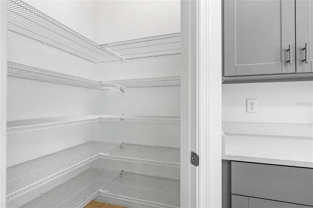 a view of walk in closet with empty racks