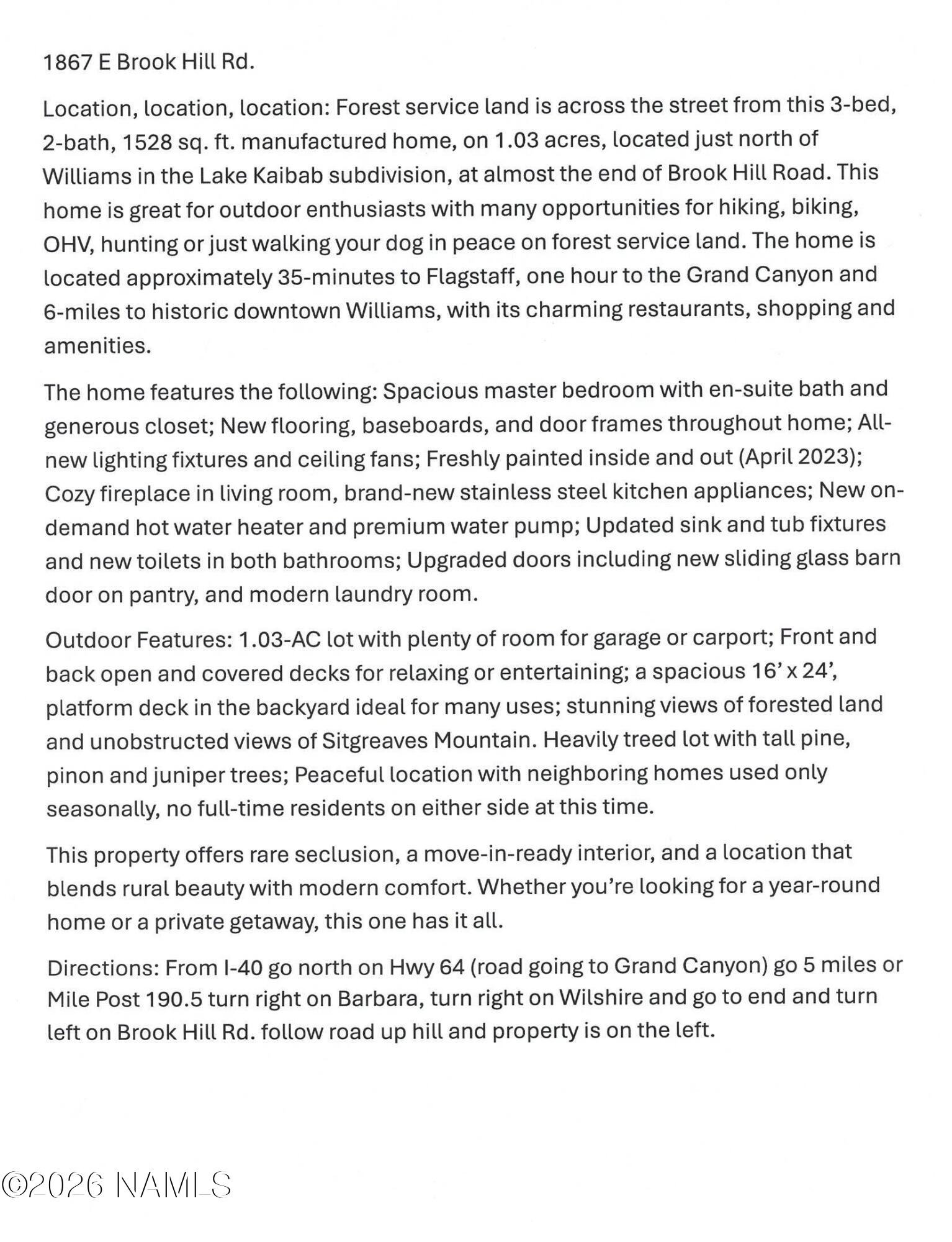 1867 East Brook Hill Road Williams, AZ 86046 - Photo 51 of 51 1867 E Brook Hill Rd Description