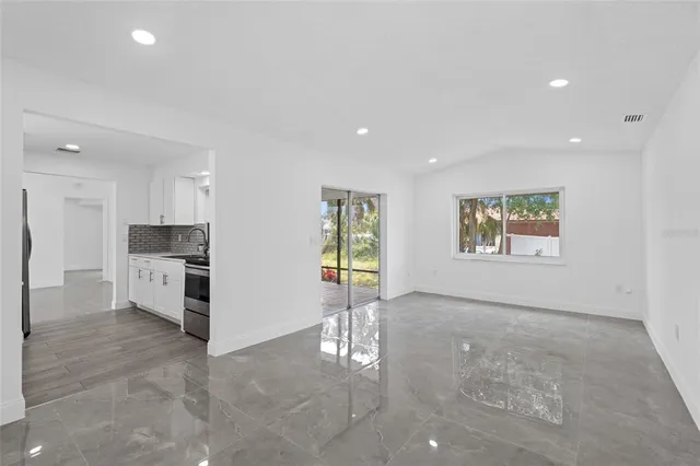 an empty room with a workbench