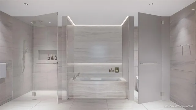 a bathroom with a bathtub