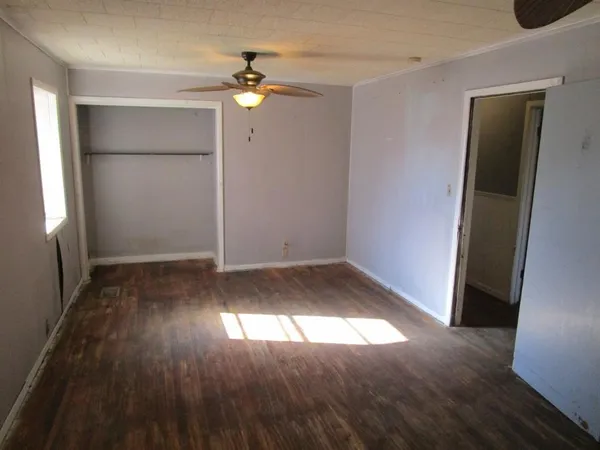 a view of a small space with a window