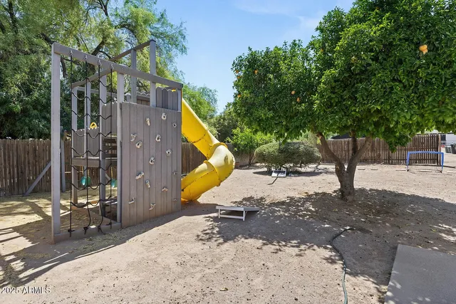 a view of a park with slides