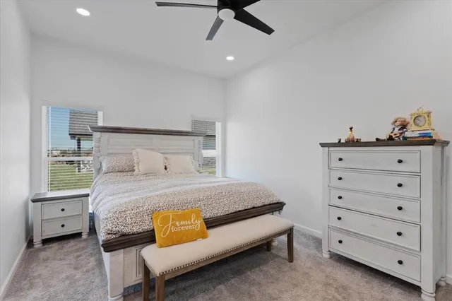 a bedroom with a bed and a dresser