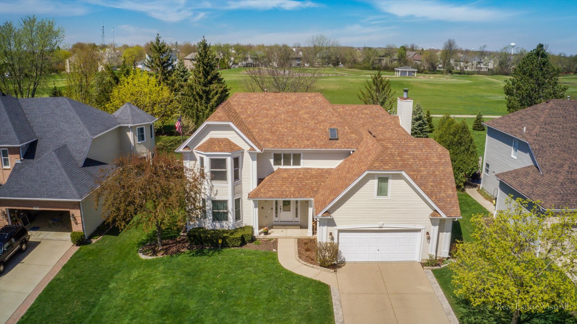 an aerial view of a house