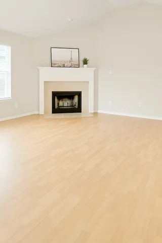 a room with a fireplace