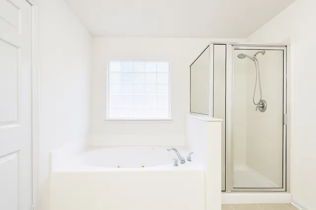 a bathroom with a bathtub and a shower
