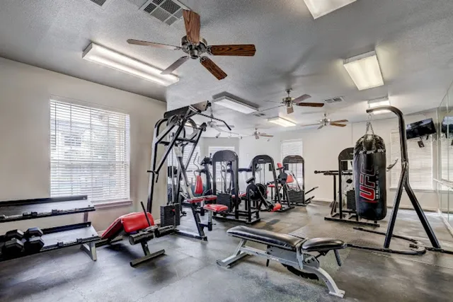 a view of a room with gym equipment