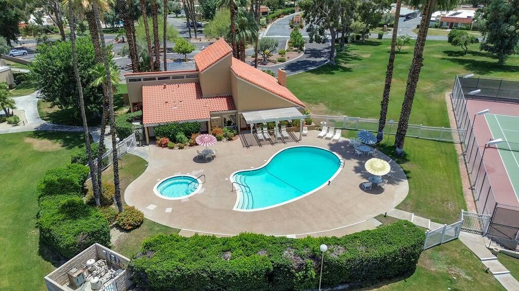 69527 Huerta Court Rancho Mirage, CA 92270 - Photo 21 of 22 an aerial view of a house with outdoor space and pool