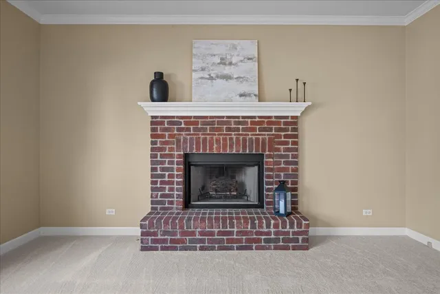 a living room with a fireplace