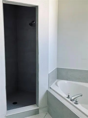 a bathroom with a bathtub