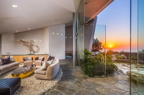 a large living room with a large window