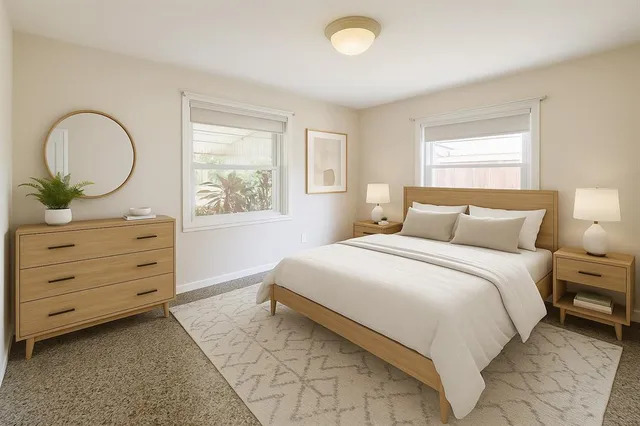 a bedroom with a bed and a dresser