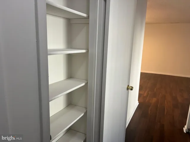 a view of walk in closet with empty racks