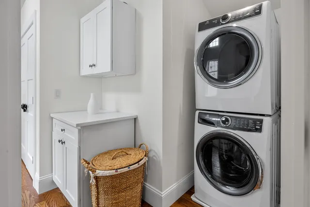 a utility room with dryer and washer