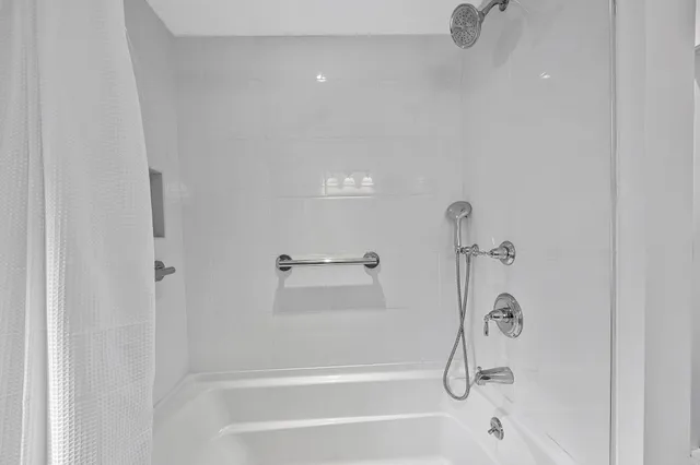 a bathroom with a bathtub