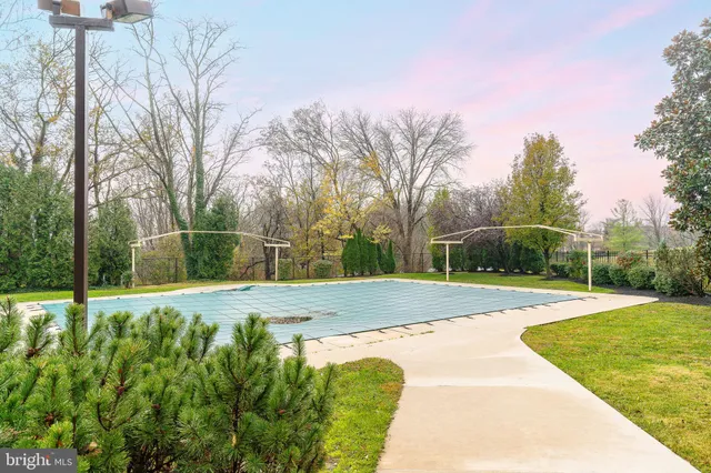 a view of yard with swimming pool and green space