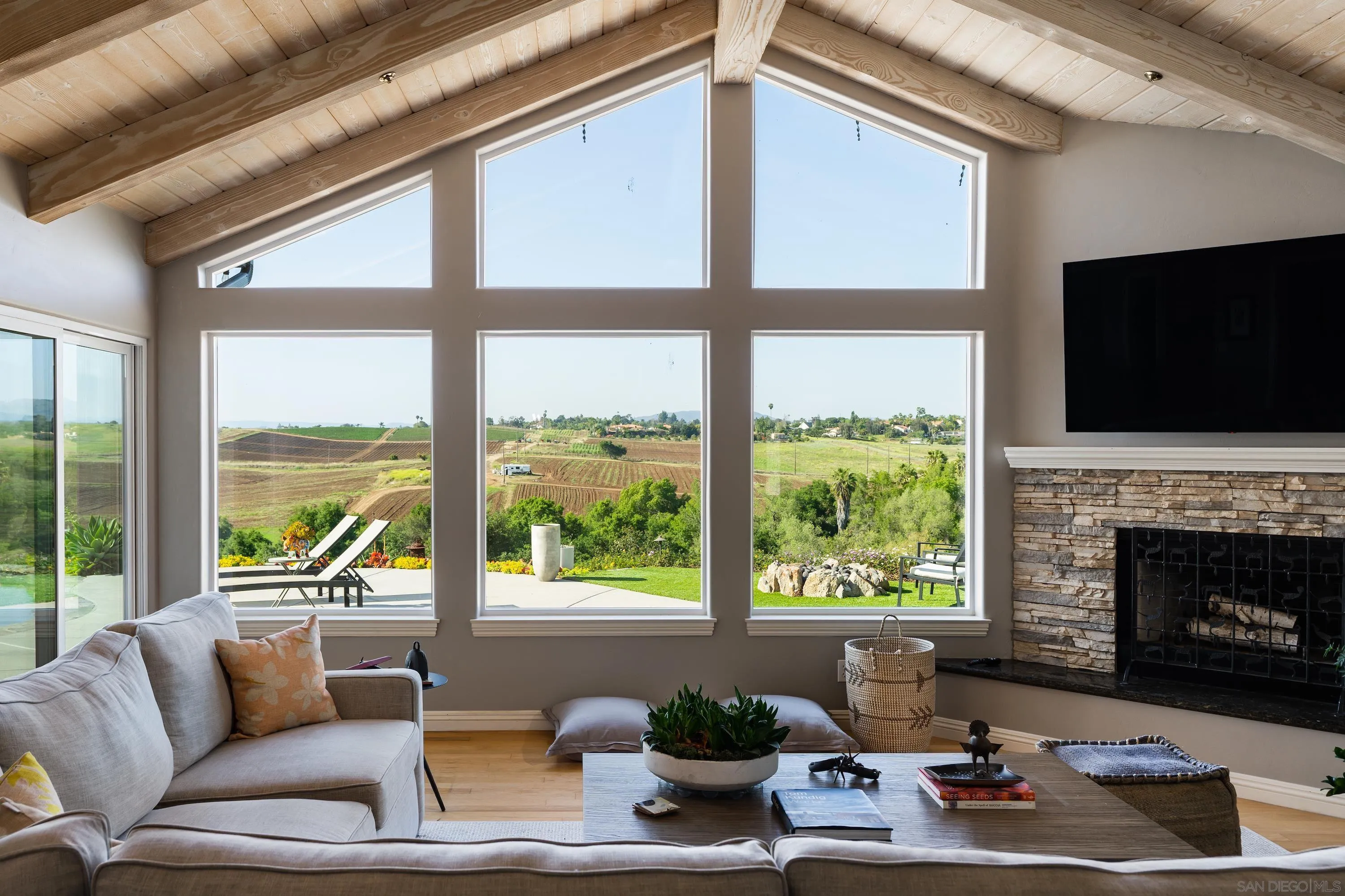 1834 Winterwarm Drive Fallbrook, CA 92028 - Photo 4 of 49 a living room with furniture a flat screen tv and a fireplace