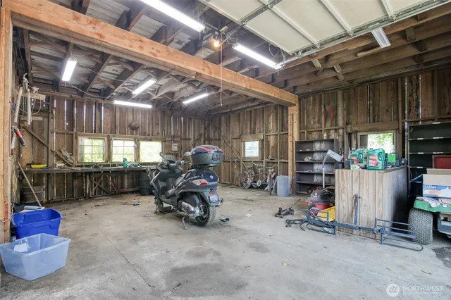 a view of a storage room with gym equipment