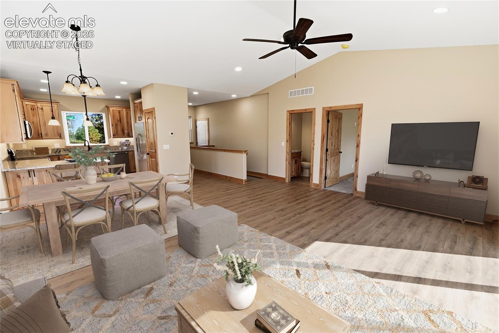 748 Pinewood Road Florissant, CO 80816 - Photo 7 of 37 Living Dining Kitchen - Virtually Staged