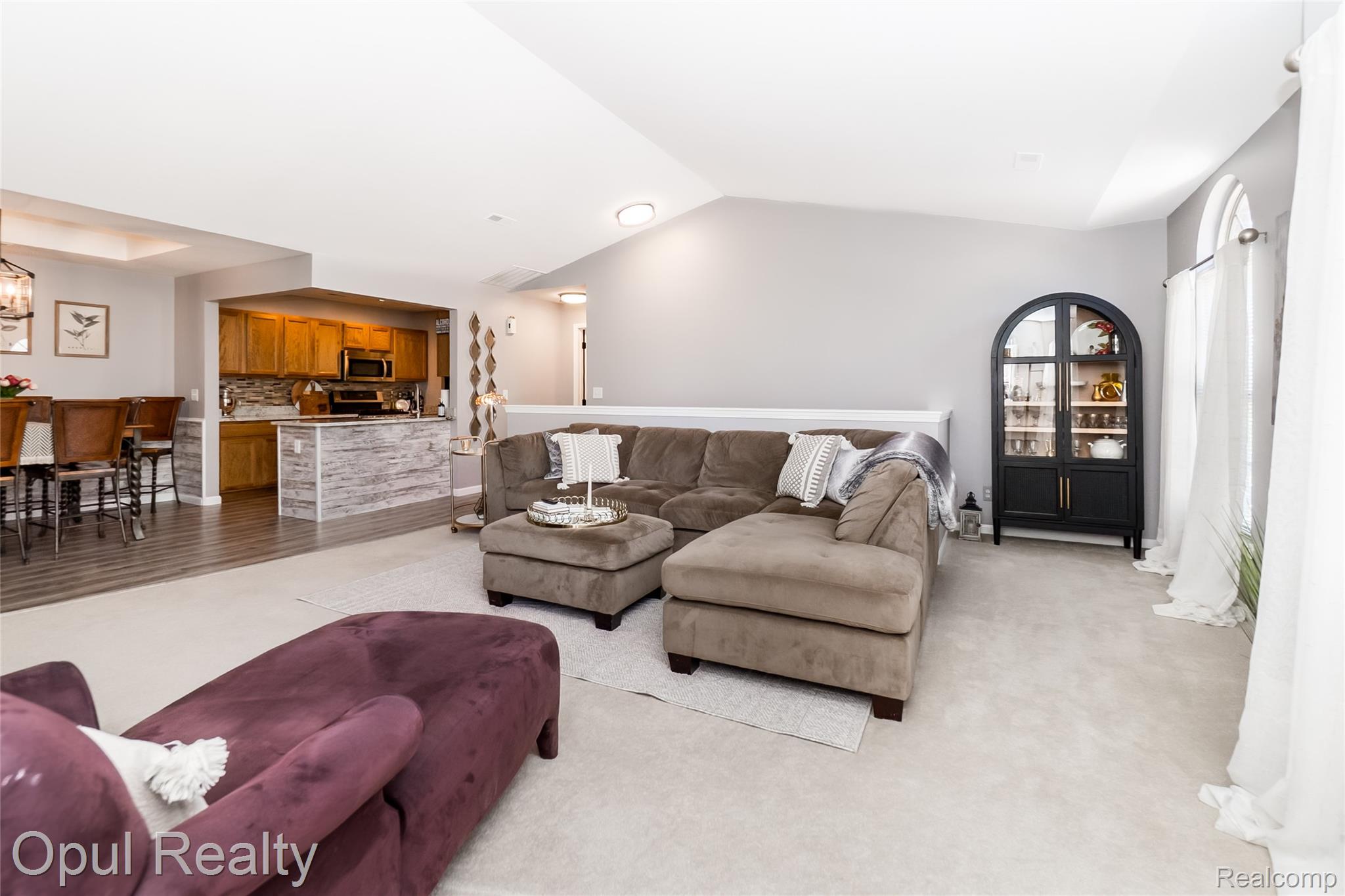 11762 Farmington Road Livonia, MI 48150 - Photo 5 of 25 Living room featuring lofted ceiling and light colored carpet