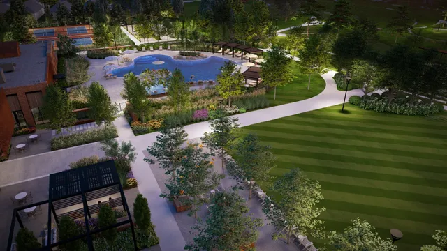 a dining room with furniture large windows and a rug