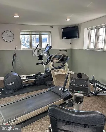 a room with gym equipment