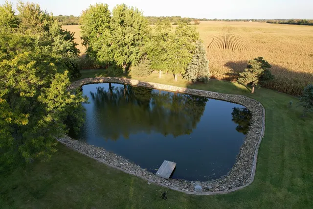 a view of a lake from a yard