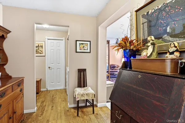a living room with furniture and a table