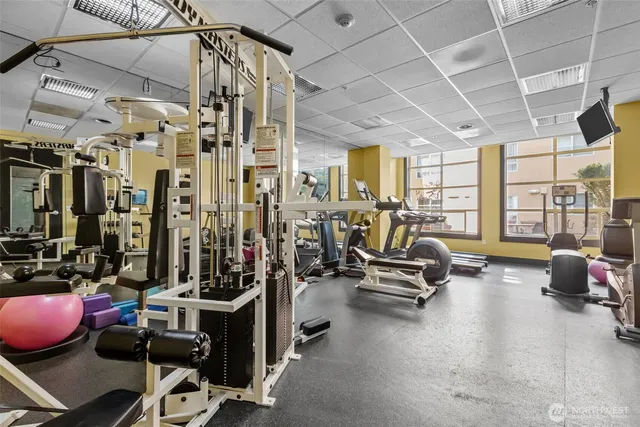 a view of a room with gym equipment