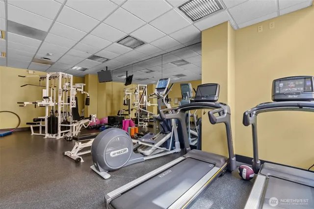 a view of a room with gym equipment