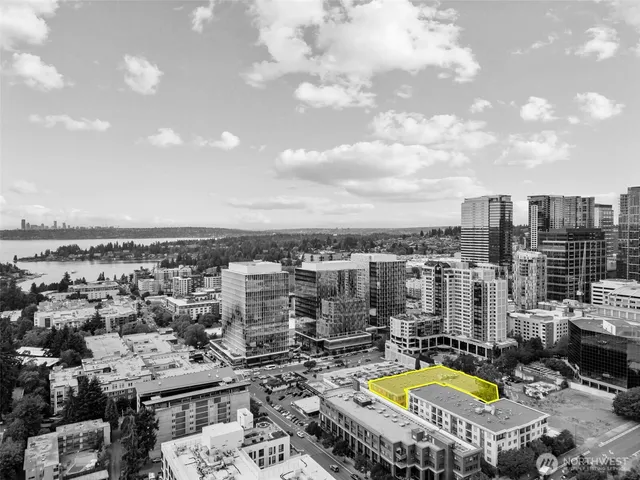 a city view with tall buildings