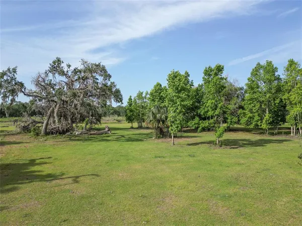 a backyard of a house with lots of green space and garden