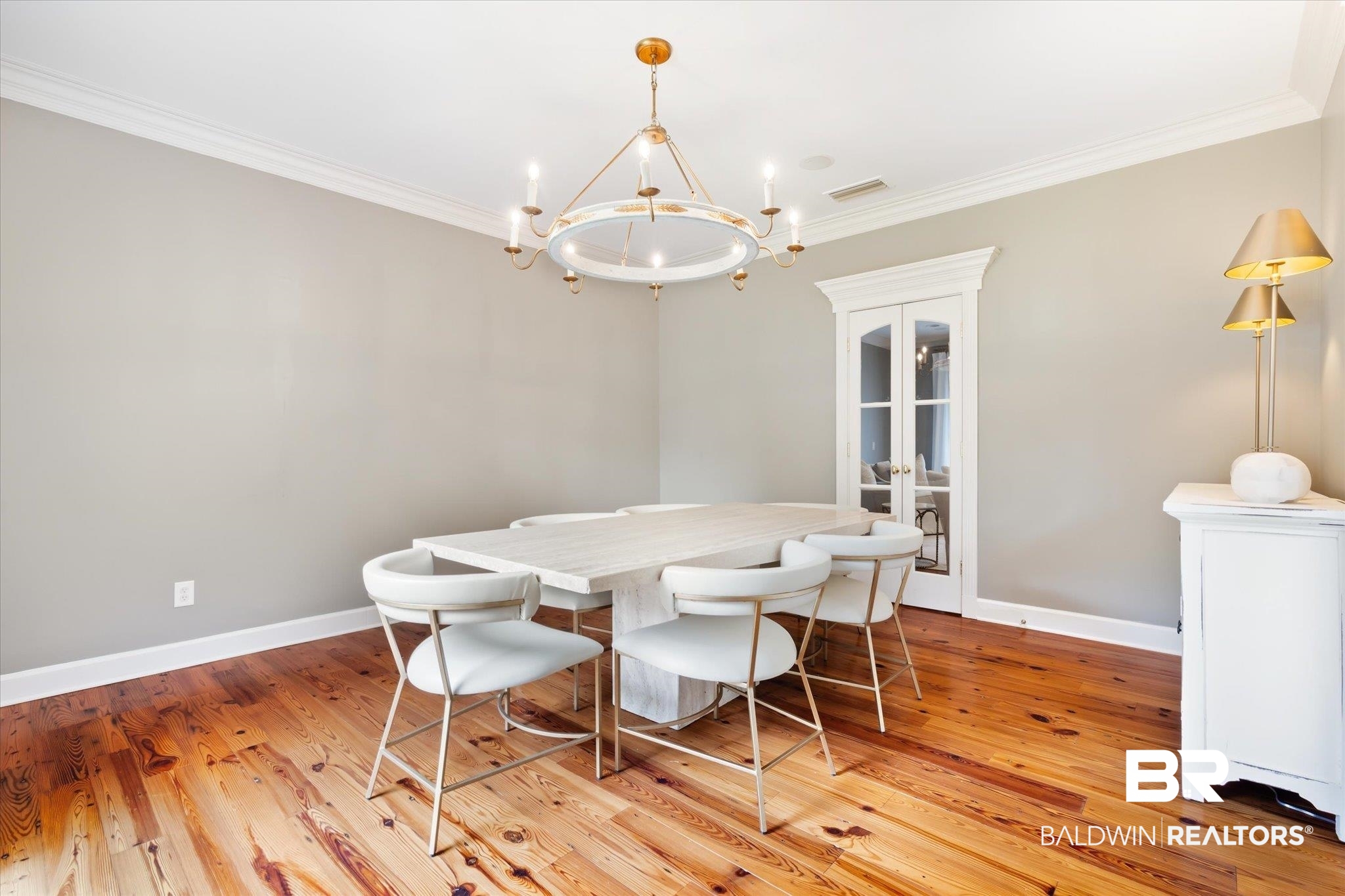 11 Drury Lane Mobile, AL 36608 - Photo 4 of 34 Dining room featuring crown molding, a chandelier, and light hardwood / wood-style floors