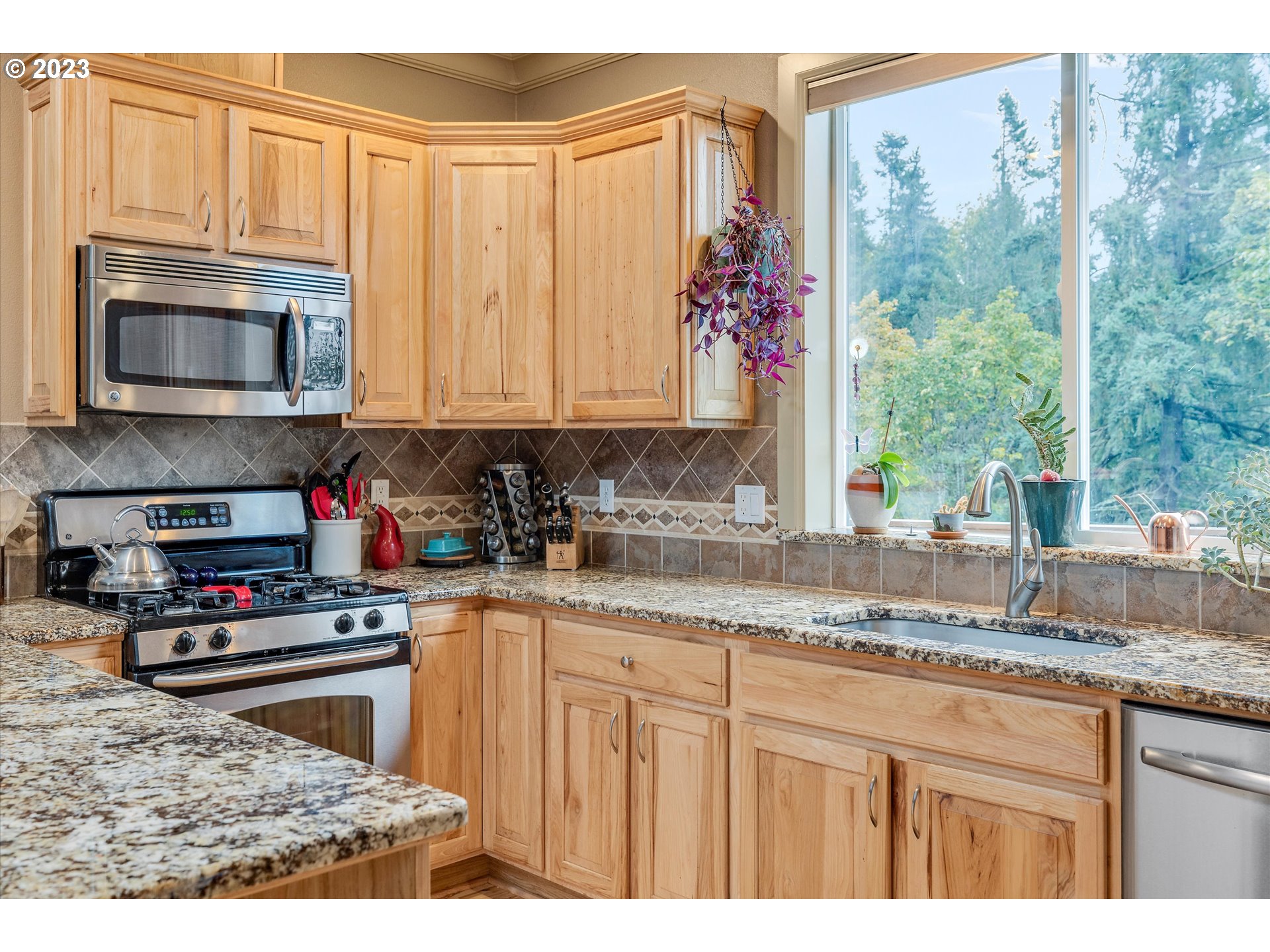 16472 Southeast Siri Loop Damascus, OR 97089 - Photo 13 of 41 a kitchen with stainless steel appliances granite countertop a stove a sink and a microwave