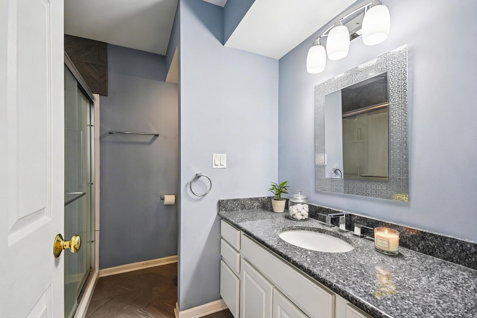 1739 Newbridge Circle Elgin, IL 60123 - Photo 20 of 42 a bathroom with a granite countertop double vanity sink and a mirror