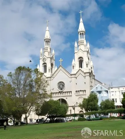 a front view of a building with street view