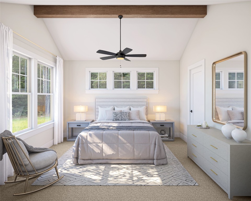 2420 Drew, Unit 6 Austin, TX 78748 - Photo 5 of 7 Carpeted bedroom with beamed ceiling and high vaulted ceiling