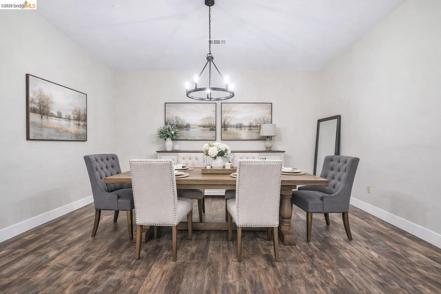 2200 Delta Road Knightsen, CA 94548 - Photo 9 of 26 Dining area featuring dark wood-style flooring and hanging lights