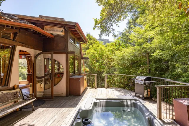 a view of a porch with seating space