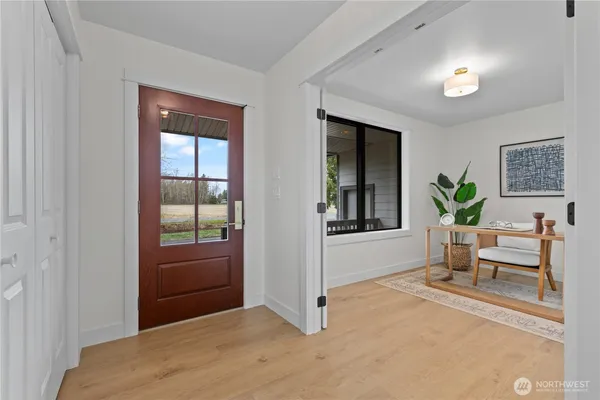 a workspace with furniture and window