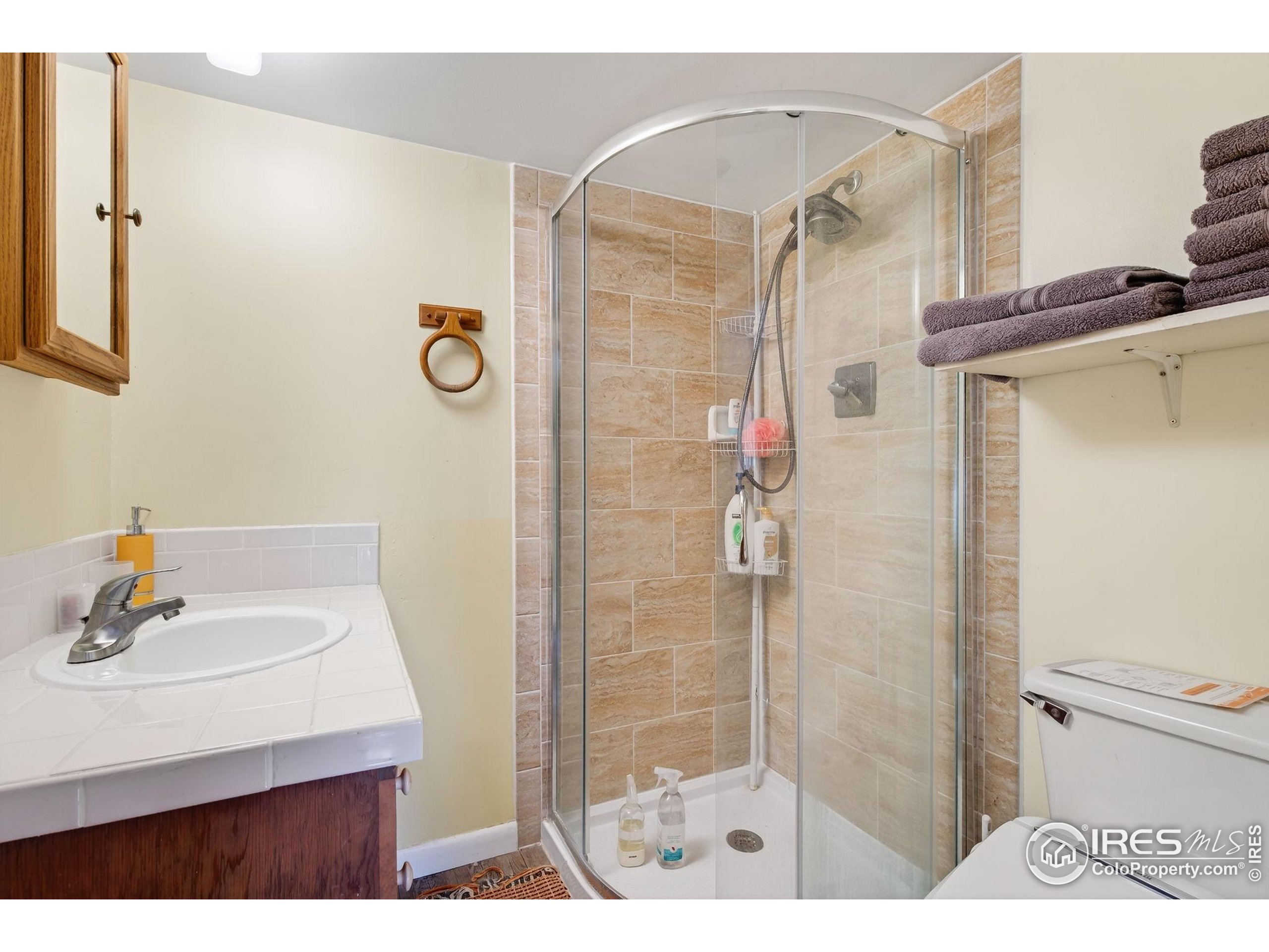 2848 Slater Creek Road Guffey, CO 80820 - Photo 37 of 50 a bathroom with a sink a mirror and shower