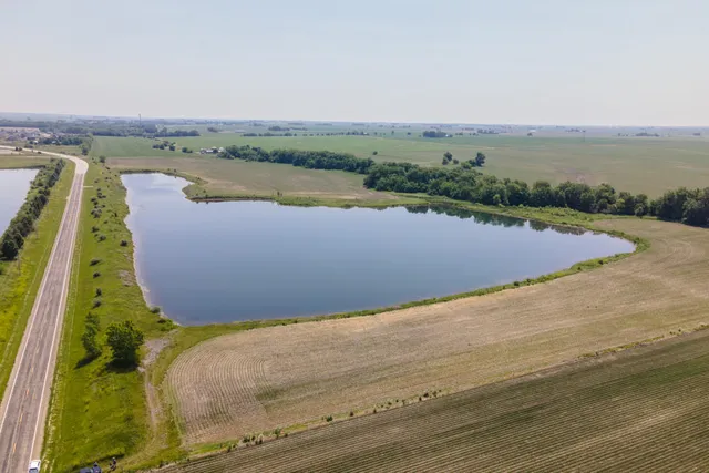 a view of a lake with a big yard