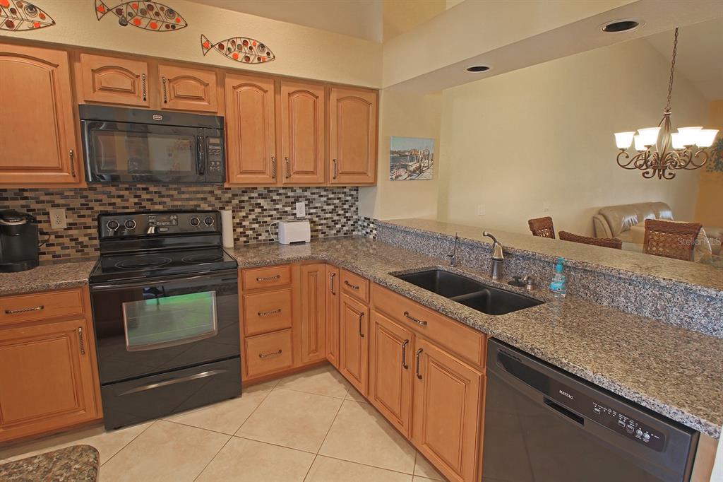 220 Coldeway Drive, Unit 123 Punta Gorda, FL 33950 - Photo 36 of 59 a kitchen with granite countertop a sink stove and microwave