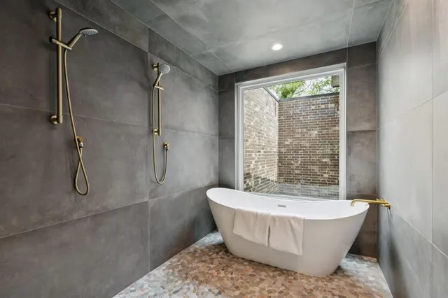 a view of a bathtub in a bathroom