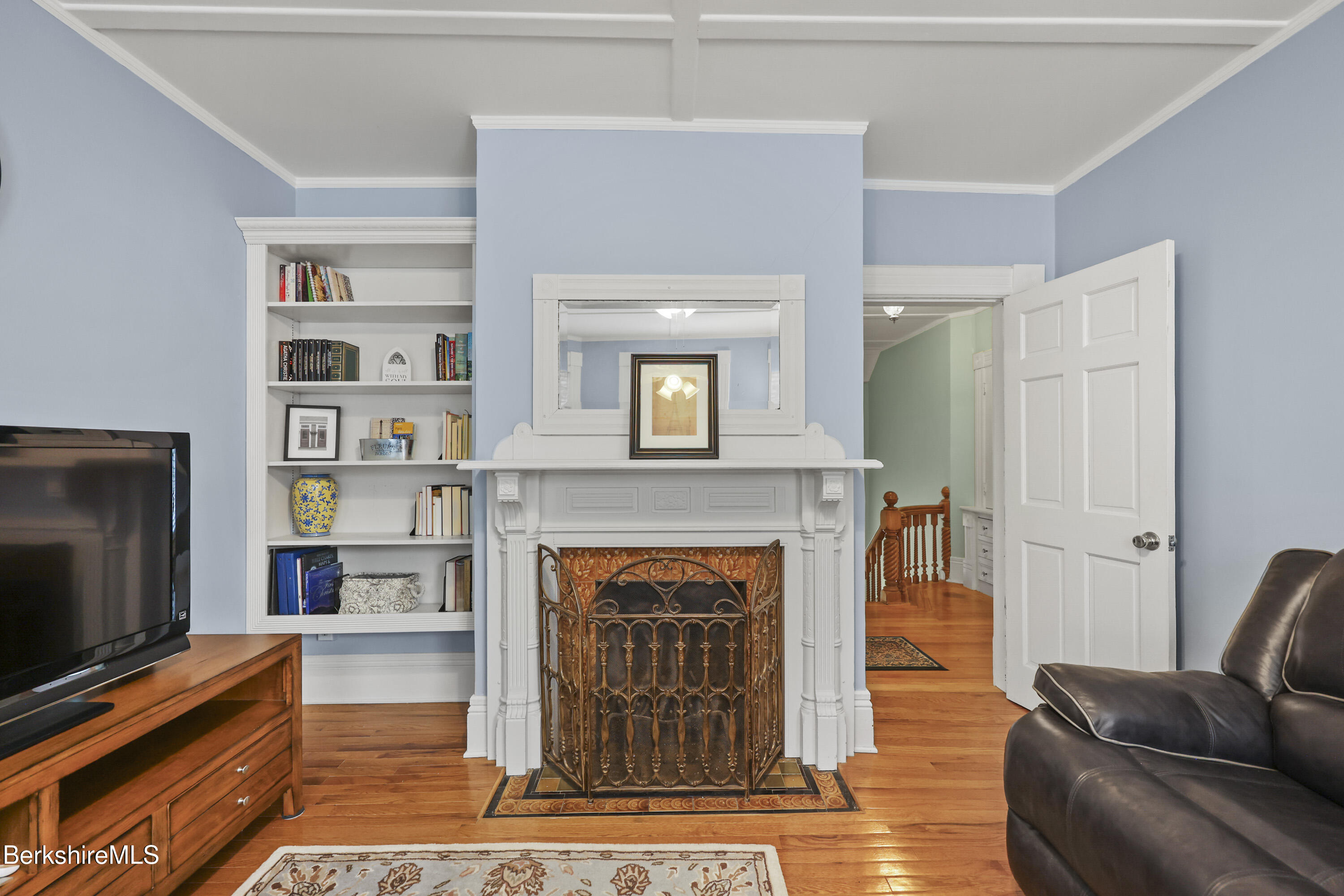 67 Cherry Street North Adams, MA 01247 - Photo 32 of 59 a living room with fireplace furniture and a flat screen tv