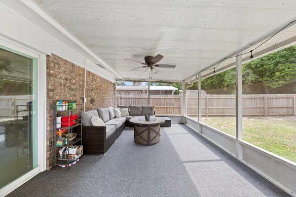 a lobby with furniture and garden