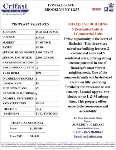 $1,338,888 | 15-36 Gates Avenue | Bushwick