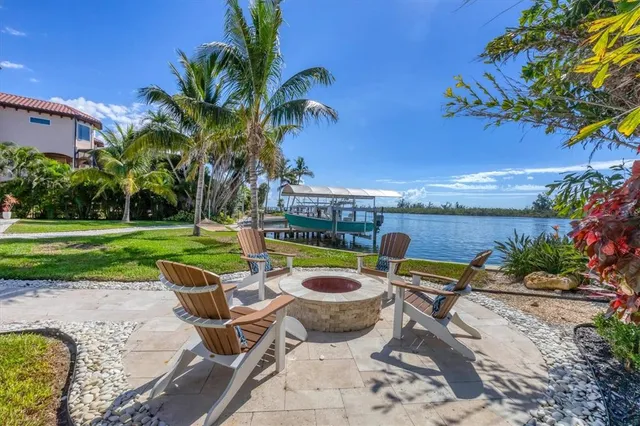 a view of yard with swimming pool and outdoor seating