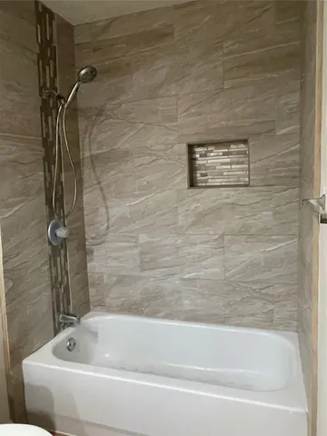a bathroom with a bathtub